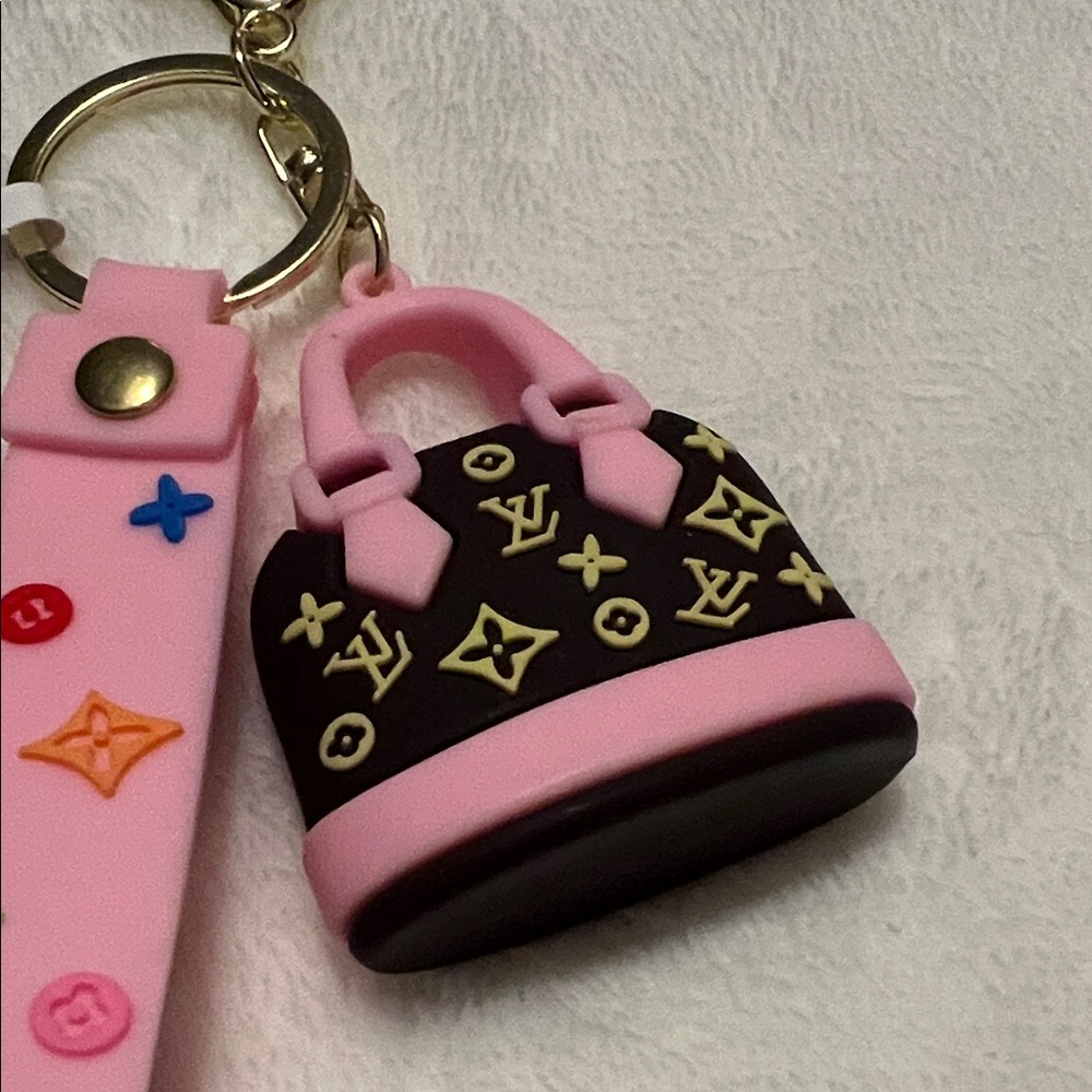 Pink and Brown Mini Fashion L V Bag Keychain (D) - Picture 2 of 3
